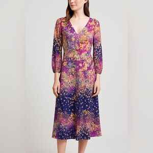 London Times Dress 12 NWT Autumn Floral Midi V-Neck 3/4 Sleeve Stretch